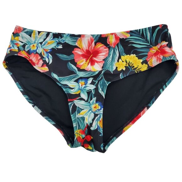 Old Navy Girl's Black Multicolor Tropical Hibiscus Print Swim‎ Bikini Bottoms XL - Picture 1 of 5